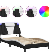 Bettgestell mit LED Schwarz und Weiß 100x200 cm Kunstleder