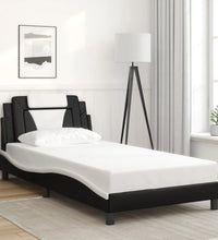 Bettgestell mit LED Schwarz und Weiß 100x200 cm Kunstleder