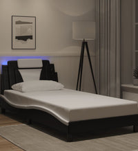 Bettgestell mit LED Schwarz und Weiß 100x200 cm Kunstleder