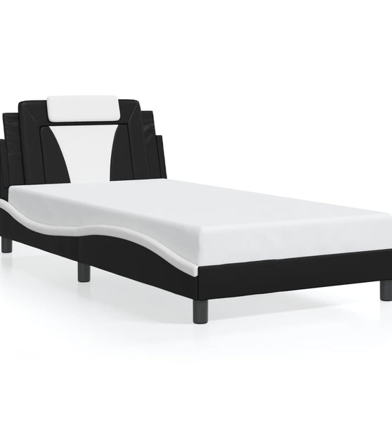 Bettgestell mit LED Schwarz und Weiß 100x200 cm Kunstleder