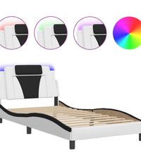 Bettgestell mit LED Weiß und Schwarz 100x200 cm Kunstleder