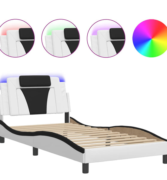 Bettgestell mit LED Weiß und Schwarz 100x200 cm Kunstleder