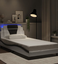 Bettgestell mit LED Weiß und Schwarz 100x200 cm Kunstleder