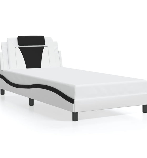 Bettgestell mit LED Weiß und Schwarz 100x200 cm Kunstleder