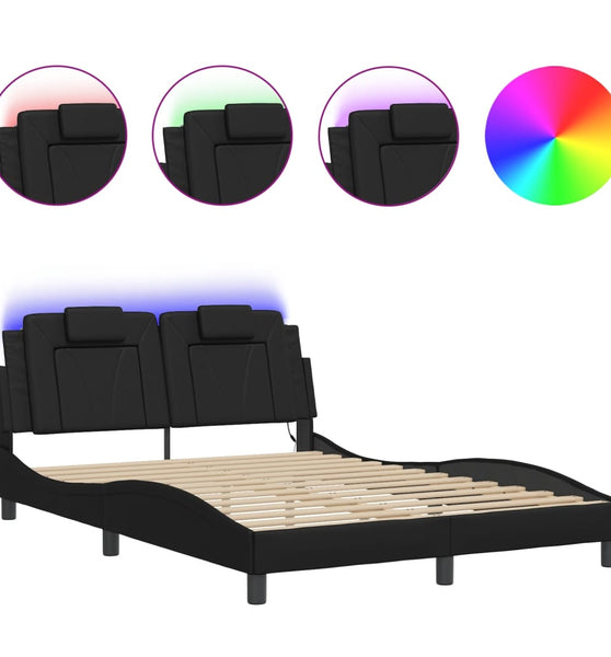 Bett mit LED-Beleuchtung ohne Matratze Schwarz 120x200 cm