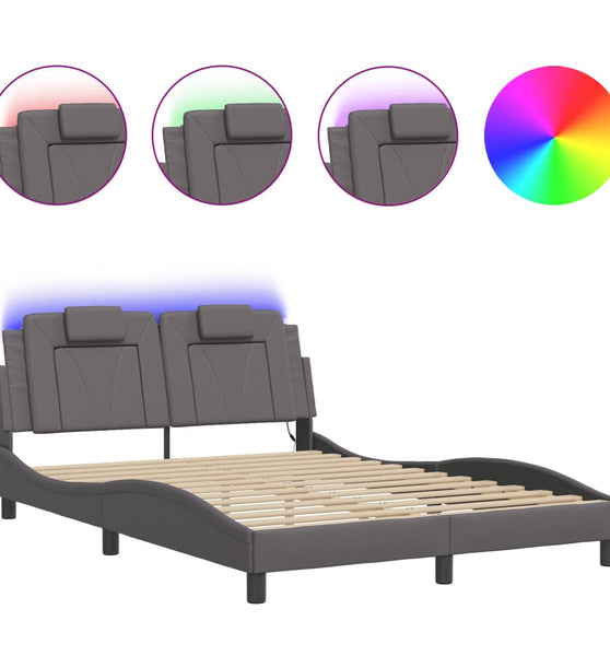 Bettgestell mit LED Grau 120x200 cm Kunstleder
