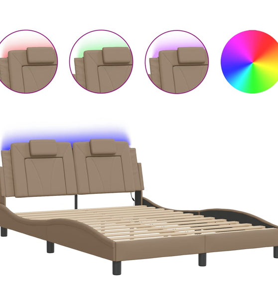 Bettgestell mit LED Cappuccino-Braun 120x200 cm Kunstleder