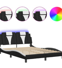 Bettgestell mit LED Schwarz und Weiß 120x200 cm Kunstleder