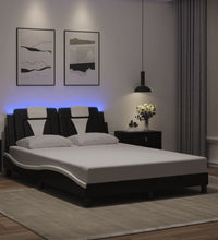 Bettgestell mit LED Schwarz und Weiß 120x200 cm Kunstleder
