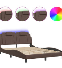 Bettgestell mit LED Braun 140x190 cm Kunstleder