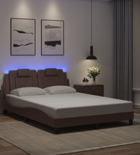 Bettgestell mit LED Braun 140x190 cm Kunstleder