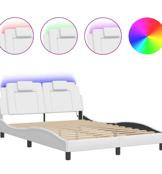 Bettgestell mit LED Weiß 140x200 cm Kunstleder