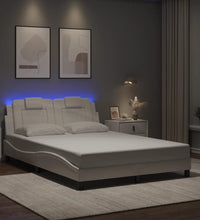 Bettgestell mit LED Weiß 140x200 cm Kunstleder