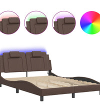 Bettgestell mit LED Braun 140x200 cm Kunstleder