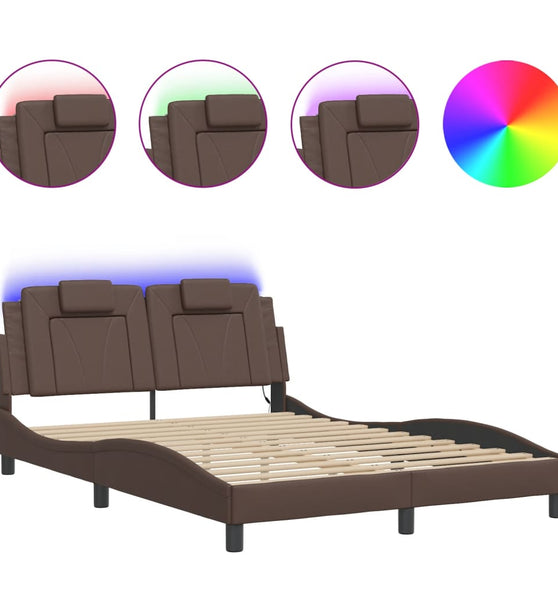 Bettgestell mit LED Braun 140x200 cm Kunstleder