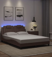 Bettgestell mit LED Braun 140x200 cm Kunstleder