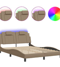 Bettgestell mit LED Cappuccino-Braun 140x200 cm Kunstleder