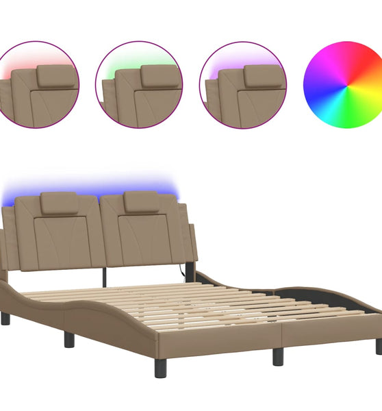 Bettgestell mit LED Cappuccino-Braun 140x200 cm Kunstleder