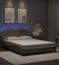 Bettgestell mit LED Cappuccino-Braun 140x200 cm Kunstleder
