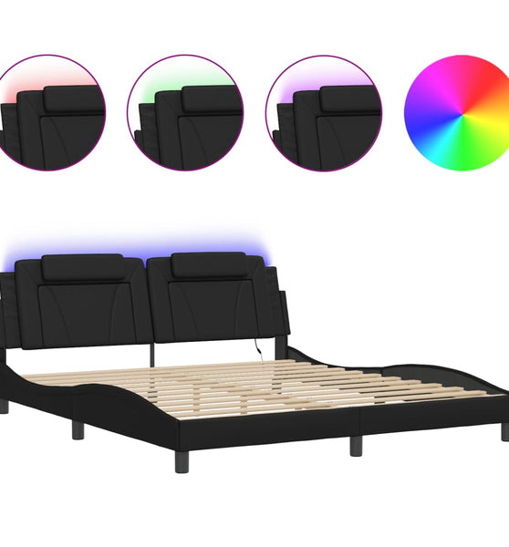 Bettgestell mit LED Schwarz 180x200 cm Kunstleder