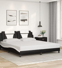 Bettgestell mit LED Schwarz und Weiß 180x200 cm Kunstleder