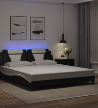 Bettgestell mit LED Schwarz und Weiß 180x200 cm Kunstleder