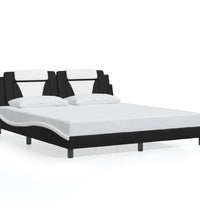 Bettgestell mit LED Schwarz und Weiß 180x200 cm Kunstleder