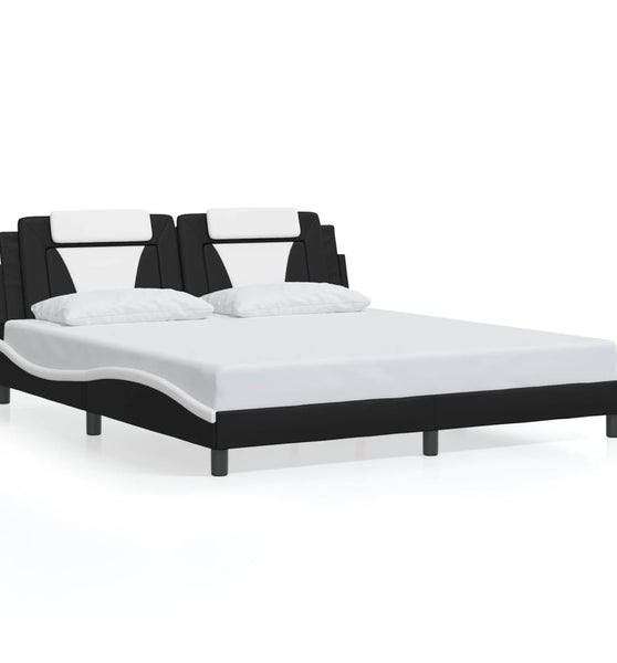 Bettgestell mit LED Schwarz und Weiß 180x200 cm Kunstleder