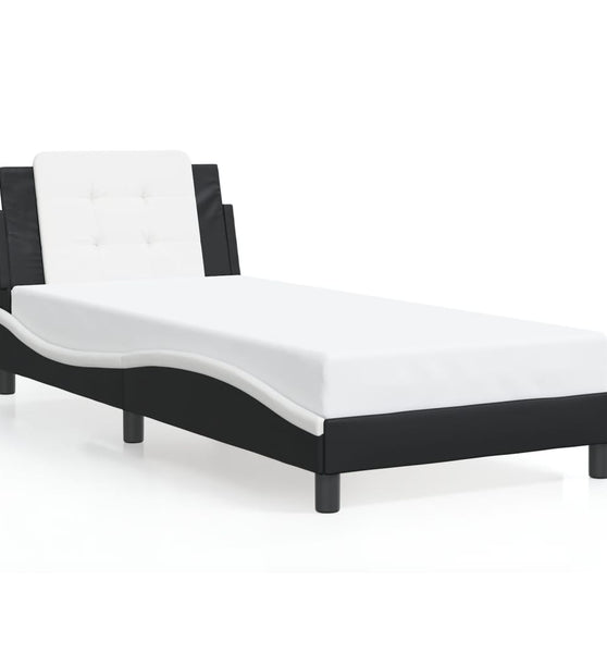 Bettgestell mit LED Schwarz und Weiß 80x200 cm Kunstleder