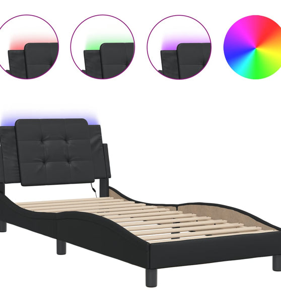 Bettgestell mit LED Schwarz 90x190 cm Kunstleder