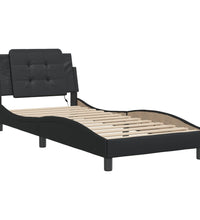 Bettgestell mit LED Schwarz 90x190 cm Kunstleder