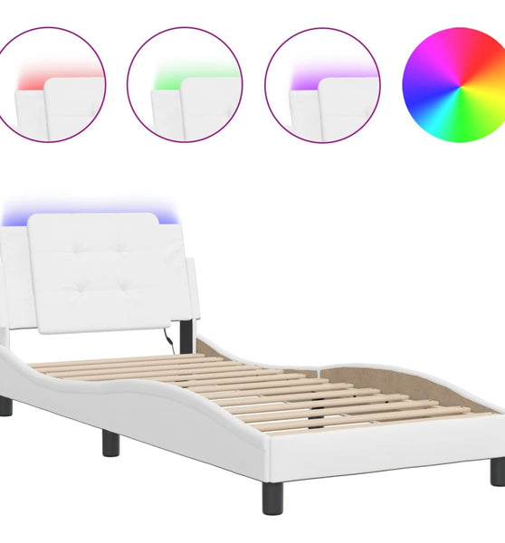 Bettgestell mit LED Weiß 90x190 cm Kunstleder