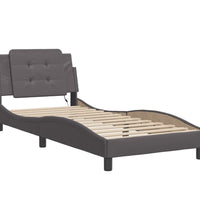 Bettgestell mit LED Grau 90x190 cm Kunstleder