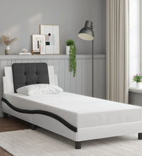 Bettgestell mit LED Weiß und Schwarz 90x190 cm Kunstleder