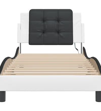 Bettgestell mit LED Weiß und Schwarz 90x190 cm Kunstleder