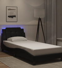 Bettgestell mit LED Schwarz 90x200 cm Kunstleder