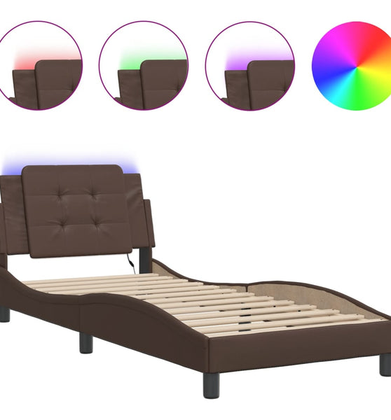 Bettgestell mit LED Braun 90x200 cm Kunstleder