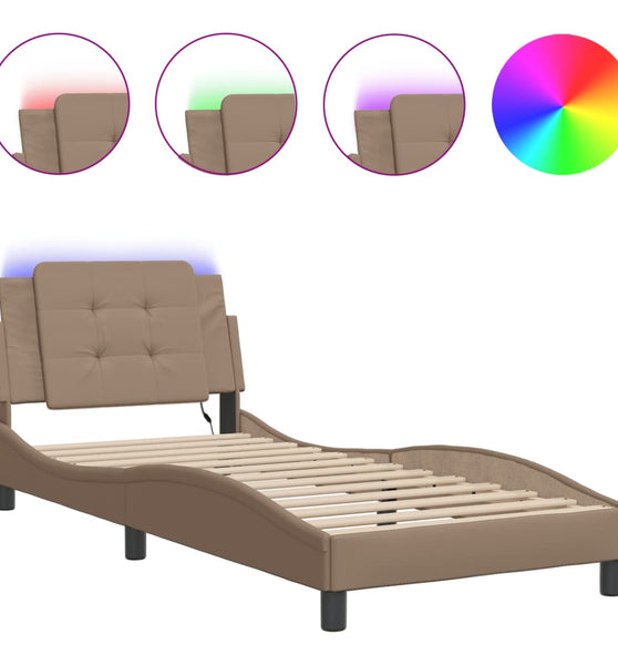 Bettgestell mit LED Cappuccino-Braun 90x200 cm Kunstleder
