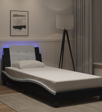Bettgestell mit LED Schwarz und Weiß 90x200 cm Kunstleder
