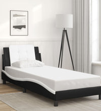 Bettgestell mit LED Schwarz und Weiß 90x200 cm Kunstleder