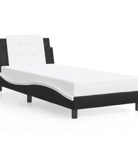 Bettgestell mit LED Schwarz und Weiß 90x200 cm Kunstleder