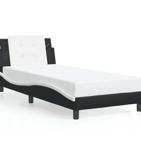 Bettgestell mit LED Schwarz und Weiß 90x200 cm Kunstleder