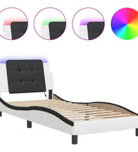Bettgestell mit LED Weiß und Schwarz 90x200 cm Kunstleder