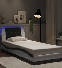 Bettgestell mit LED Weiß und Schwarz 90x200 cm Kunstleder