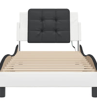 Bettgestell mit LED Weiß und Schwarz 90x200 cm Kunstleder