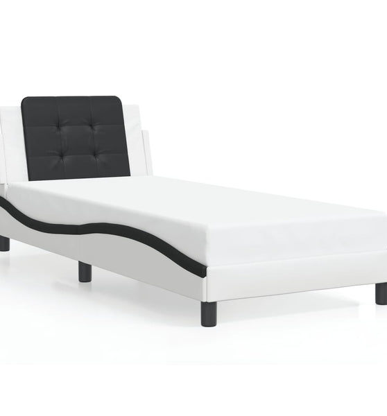 Bettgestell mit LED Weiß und Schwarz 90x200 cm Kunstleder