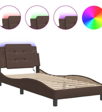 Bettgestell mit LED Braun 100x200 cm Kunstleder