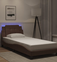 Bettgestell mit LED Braun 100x200 cm Kunstleder