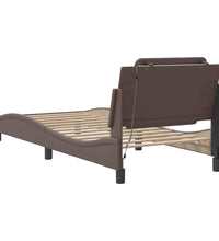 Bettgestell mit LED Braun 100x200 cm Kunstleder