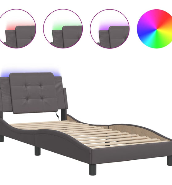 Bettgestell mit LED Grau 100x200 cm Kunstleder